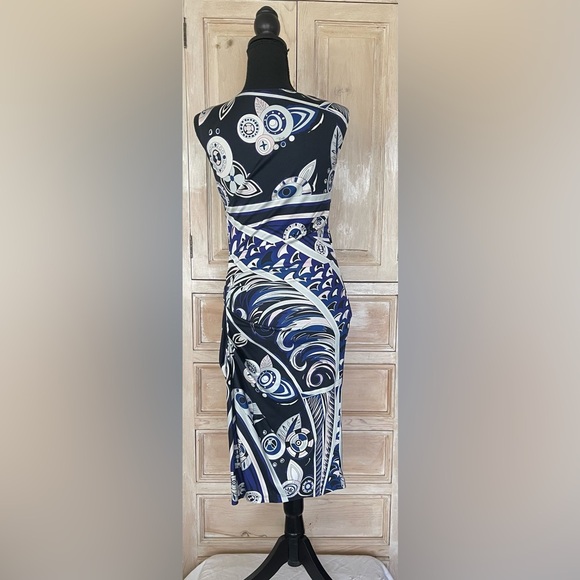Emilio Pucci Abstract Printed Dress Side Ruched Multi Color Size 40 100% Silk - Picture 3 of 6
